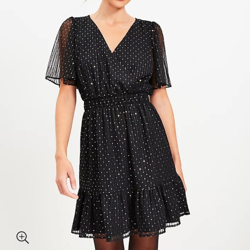 Loft Sequin Mesh Flounce Wrap Dress, small
